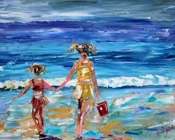  thick Painting - girls at thick paints beach Child impressionism